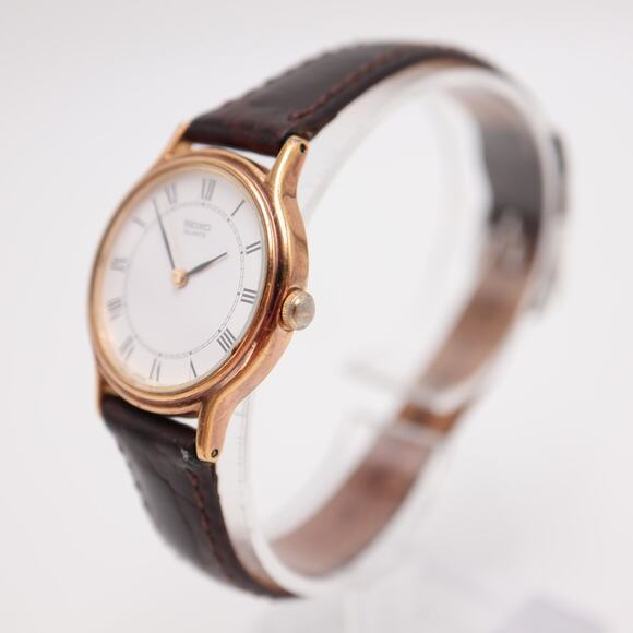 Vintage Seiko Petite Roman 26mm Watch Brown Croco Leather V700-6091 New Battery main image 4